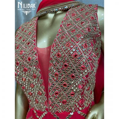 neon Pink Georgette and Net Anarkali Suit