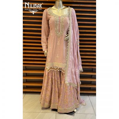 Pink Crepe and Georgette Heavy Suit