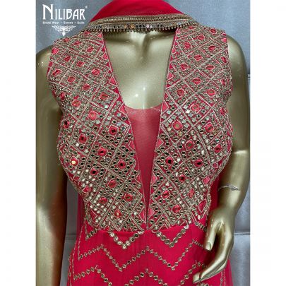 neon Pink Georgette and Net Anarkali Suit
