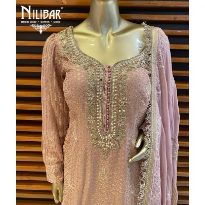 Pink Crepe and Georgette Heavy Suit