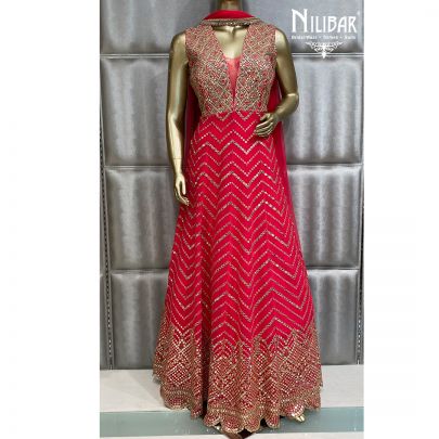 neon Pink Georgette and Net Anarkali Suit