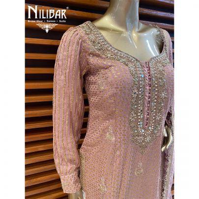 Pink Crepe and Georgette Heavy Suit