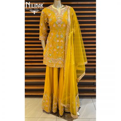 Mustard Silk and Net Heavy Suit