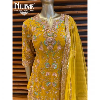 Mustard Silk and Net Heavy Suit
