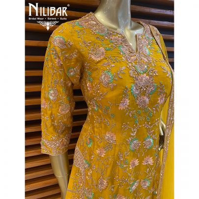 Mustard Silk and Net Heavy Suit