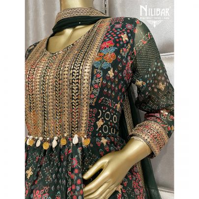 Bottle Green Georgette and Net Anarkali Suit