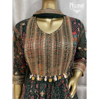 Bottle Green Georgette and Net Anarkali Suit