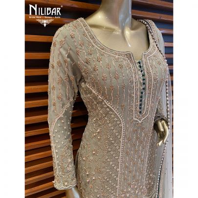 Pistachio Green Georgette and Net Heavy Sit