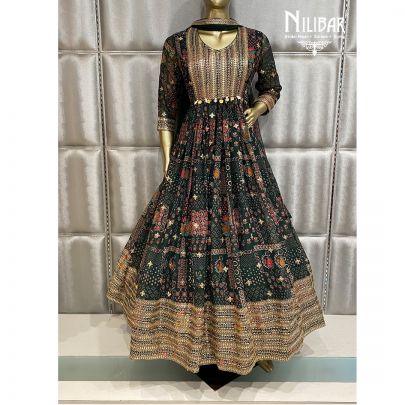 Bottle Green Georgette and Net Anarkali Suit
