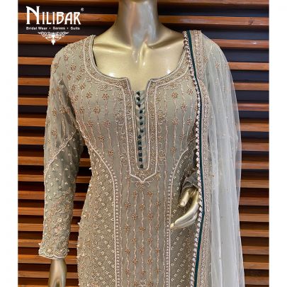 Pistachio Green Georgette and Net Heavy Sit