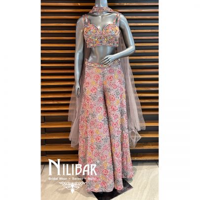 Onion Pink Chinon Crop Top palazzo
