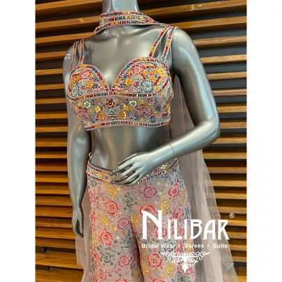 Onion Pink Chinon Crop Top palazzo