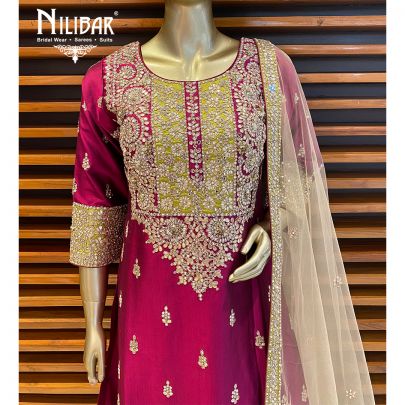 Jam Purple Silk and Net Heavy Suit