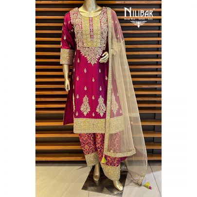 Jam Purple Silk and Net Heavy Suit