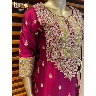 Jam Purple Silk and Net Heavy Suit