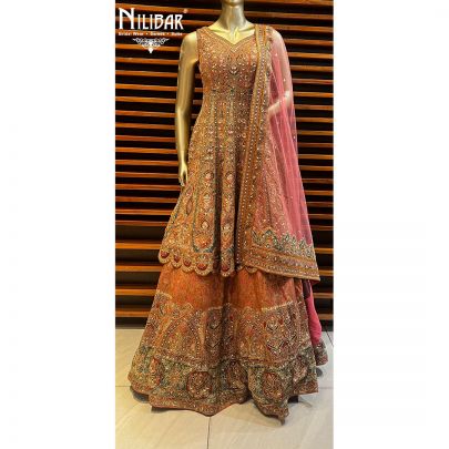 Orange and Pink Silk and Net Lehenga