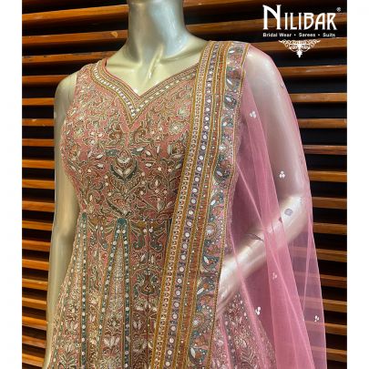 Orange and Pink Silk and Net Lehenga