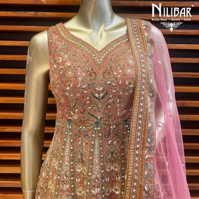 Orange and Pink Silk and Net Lehenga