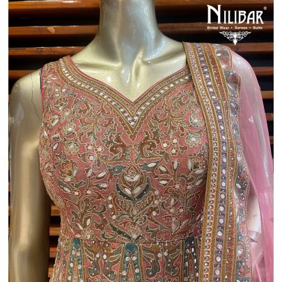 Orange and Pink Silk and Net Lehenga