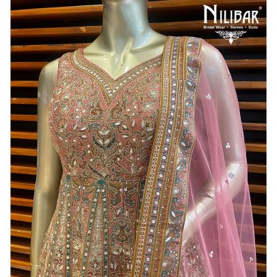 Orange and Pink Silk and Net Lehenga