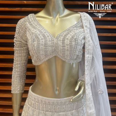 Pearl White Georgette and Net Lehenga