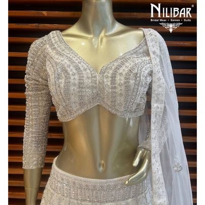 Pearl White Georgette and Net Lehenga