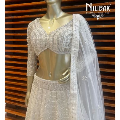Pearl White Georgette and Net Lehenga