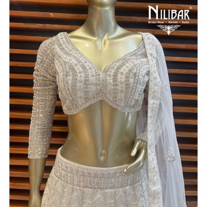 Pearl White Georgette and Net Lehenga