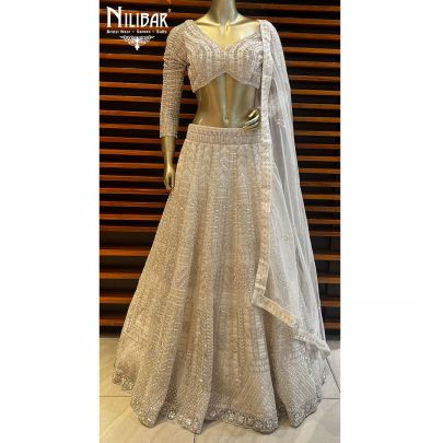 Pearl White Georgette and Net Lehenga