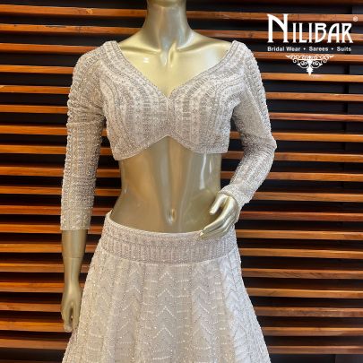 Pearl White Georgette and Net Lehenga