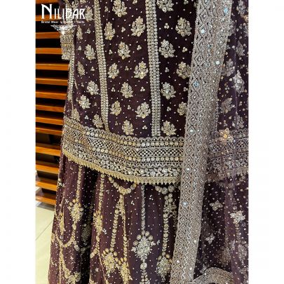 Dark Purple Georgette and Net Lehenga