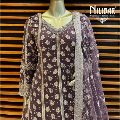 Dark Purple Georgette and Net Lehenga