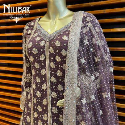 Dark Purple Georgette and Net Lehenga