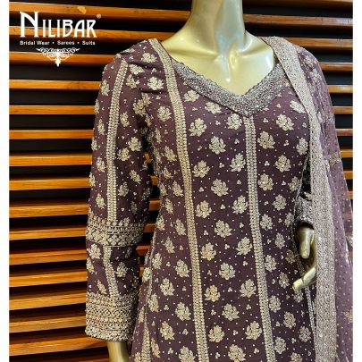 Dark Purple Georgette and Net Lehenga