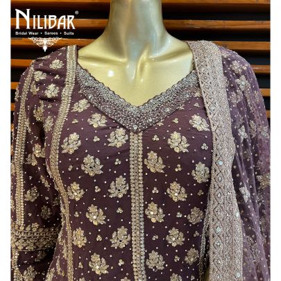 Dark Purple Georgette and Net Lehenga