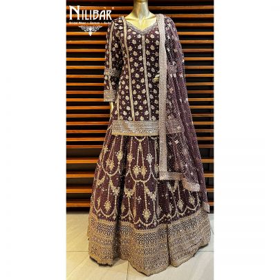Dark Purple Georgette and Net Lehenga