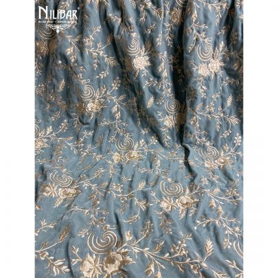 Sky Blue Velvet Parsi Dupatta