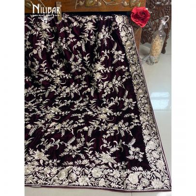 Granet Pink  Velvet Parsi Dupatta