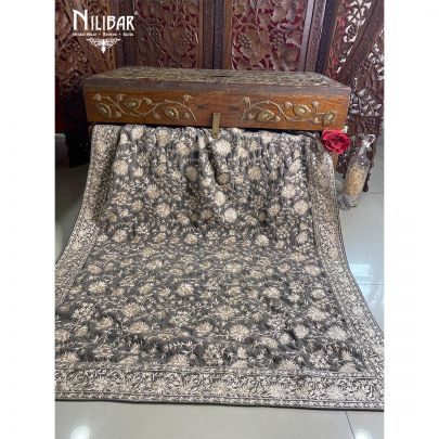 Fog Grey Velvet Parsi Dupatta