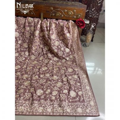 Mauve Pink Velvet Parsi Dupatta