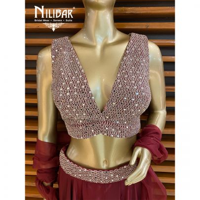 Wine Georgette and Chinon Garara Suit