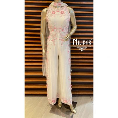 White Silk and  Net JumpSuit