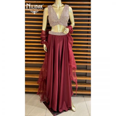 Wine Georgette and Chinon Garara Suit