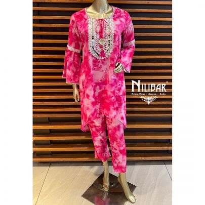 Pink Cotton Kurti Set