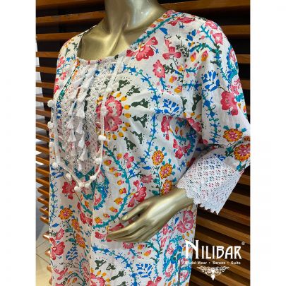 Pearl White Cotton Kurti Set