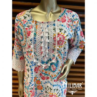 Pearl White Cotton Kurti Set