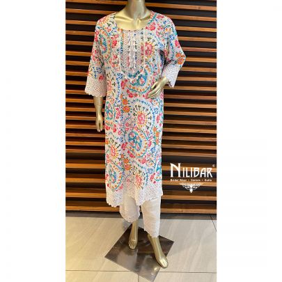 Pearl White Cotton Kurti Set