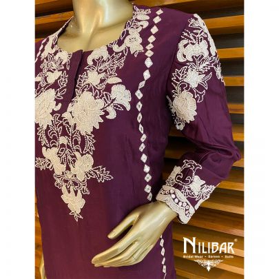 Wine Satin and Net Jaffa Suit