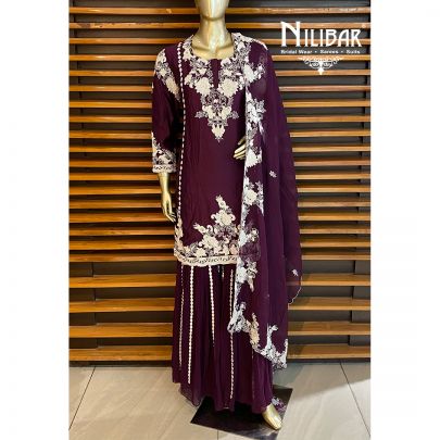 Wine Satin and Net Jaffa Suit