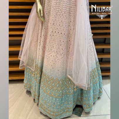 Blush Pink and Sea Green Georgette Lehenga